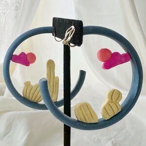 Blue and Pink Statement Earrings cactus and cloud sunset hoop Arizona earrings